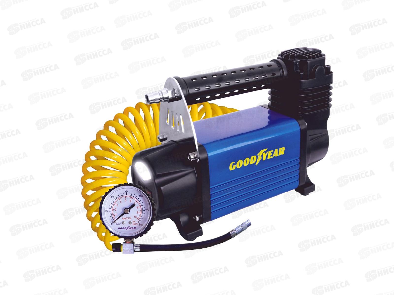 Компрессор воздушный Goodyear GY-50L LED 50л/мин с фонарём, питание от АКБ, съемный витой шланг, сумка для хранения