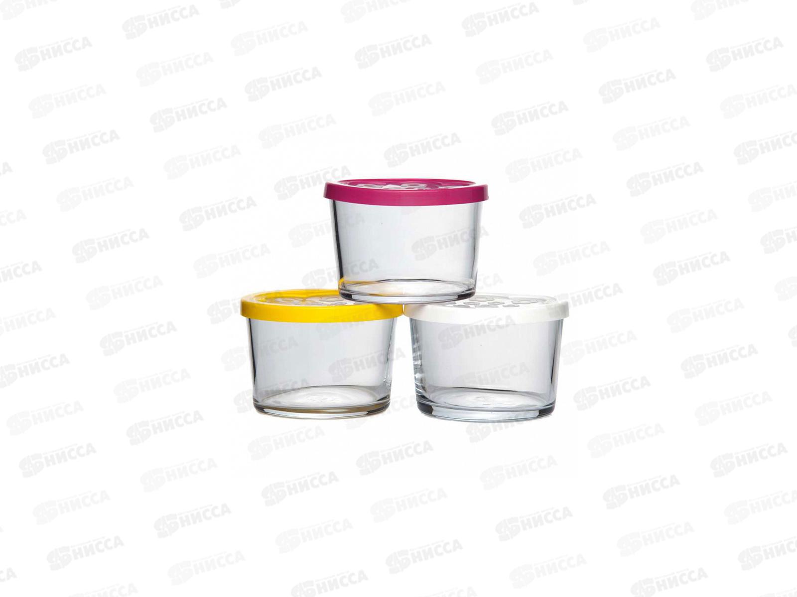 Набор банок Бейзик для хранения  220мл 3шт 98740B1(белый,желтый,фуксия) *6