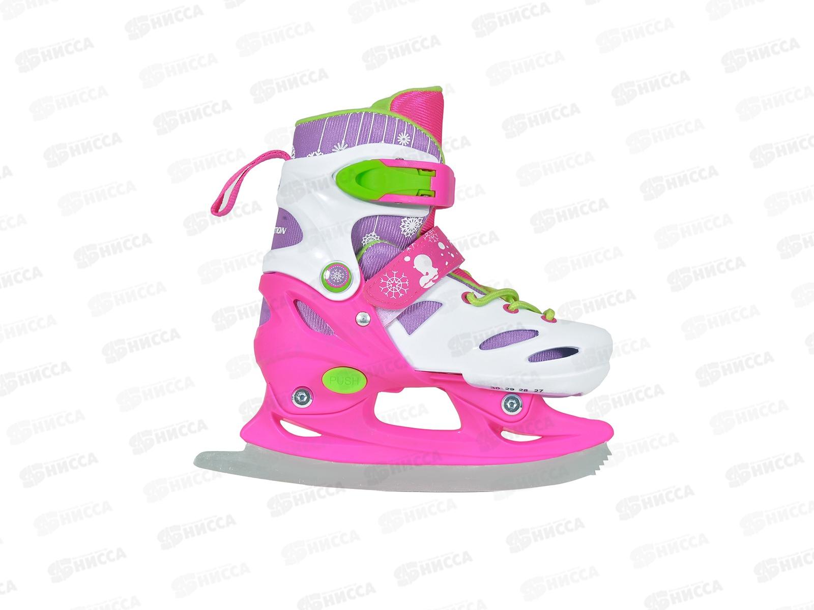 Коньки раздвижные GW-901D-2 р.27-30 бело-розовые RUSH ACTION, 235130