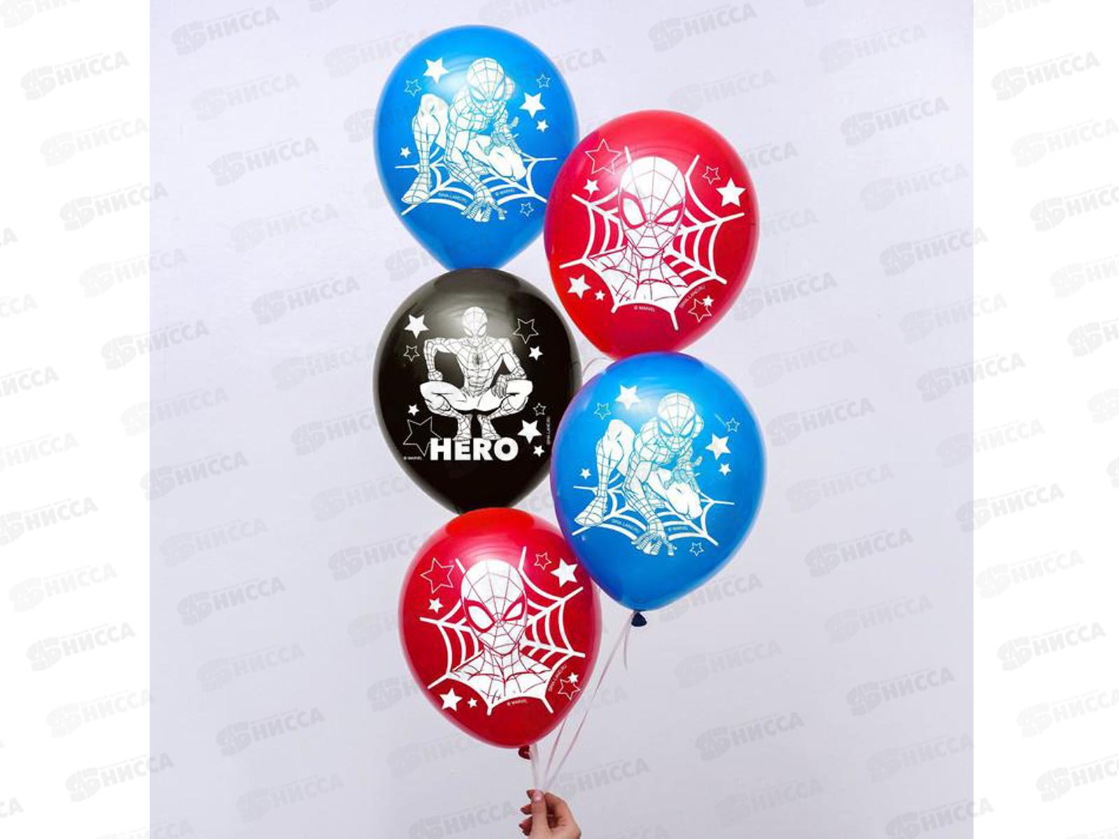 Шары 12&quot &quotSuper hero&quot человек-паук 5шт 5358309