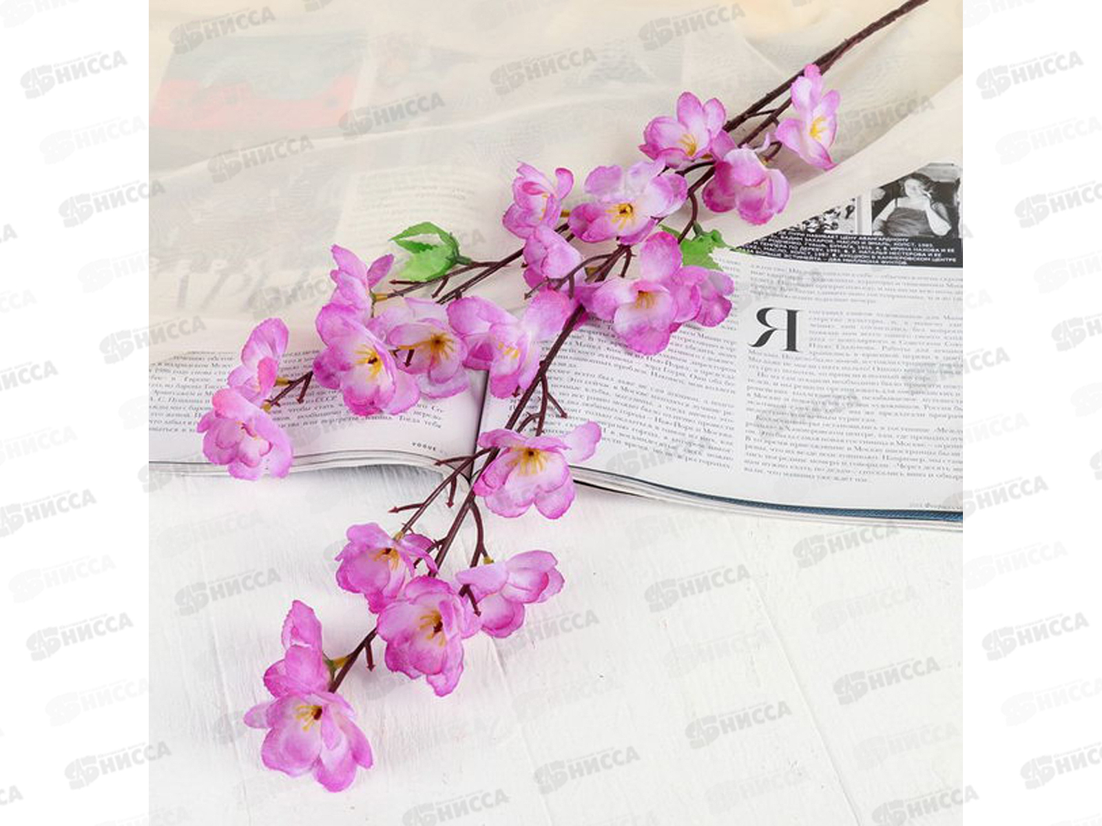 Цветы искусственные 58см Ветка яблони сиреневый 4301688