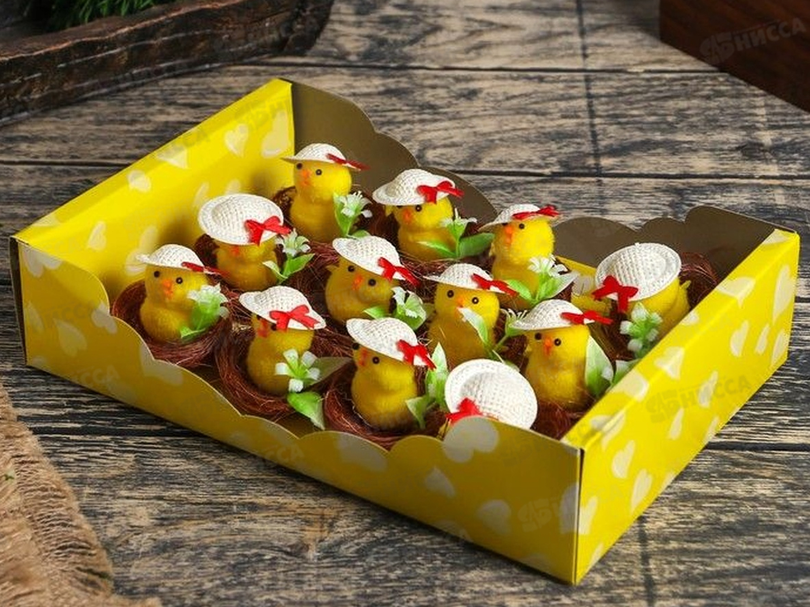 Сувенир пасхальный &quotЦыпа в шляпе в гнезде&quot 4559977 набор 12шт