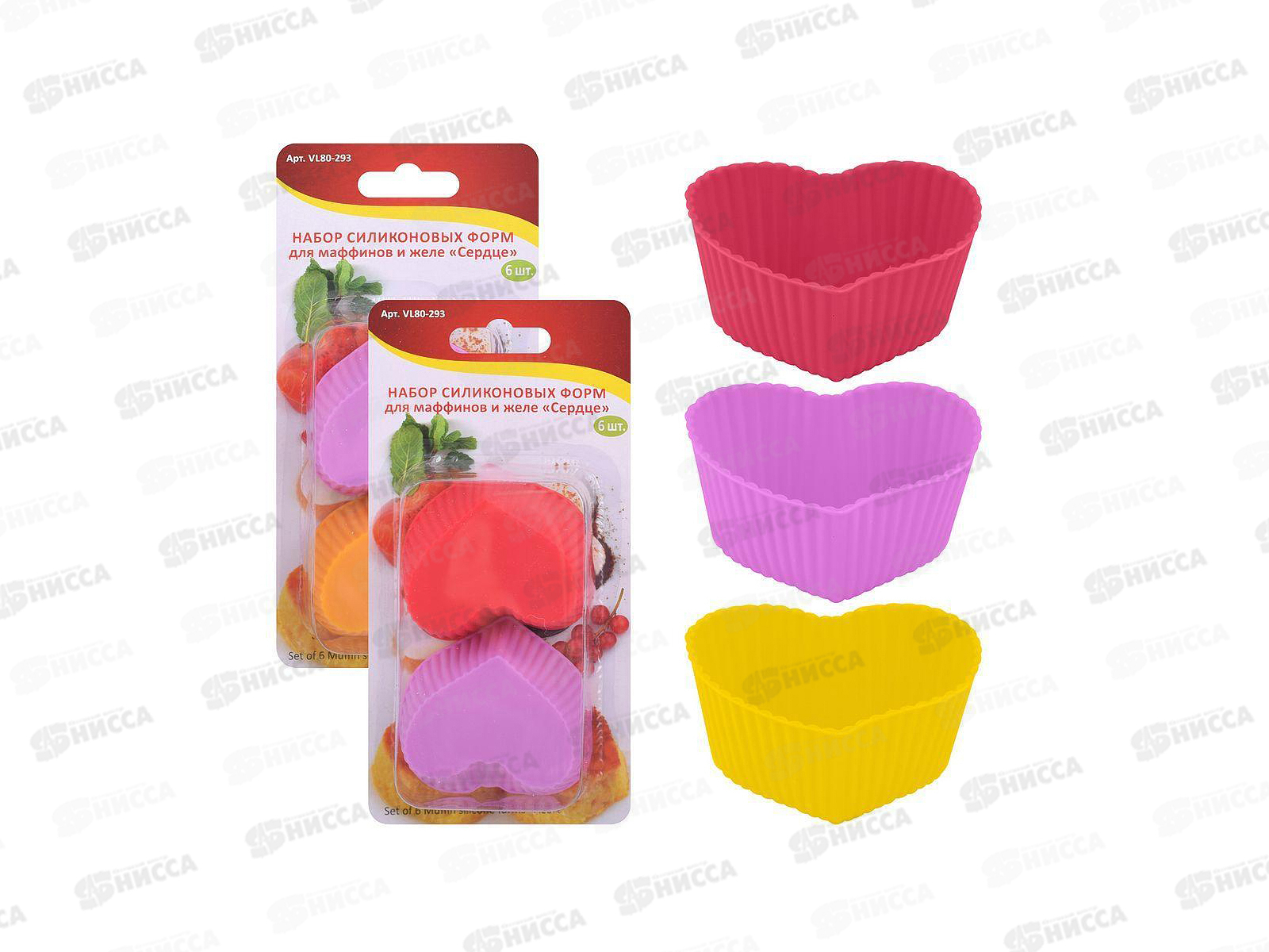 Набор силиконовых форм для Маффинов и желе Сердце 6шт VL80-293