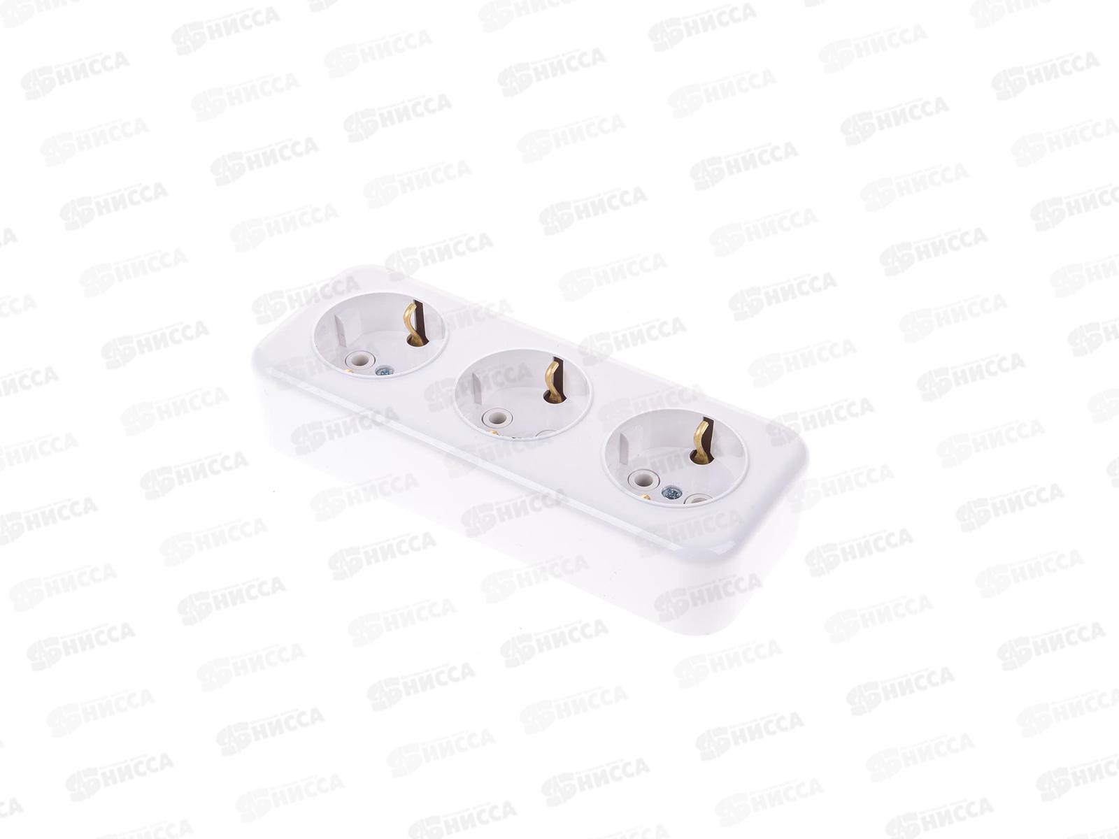 Розетка открытой установки заземляющий контакт 3-х местная  РА16-243   243    *40 ш