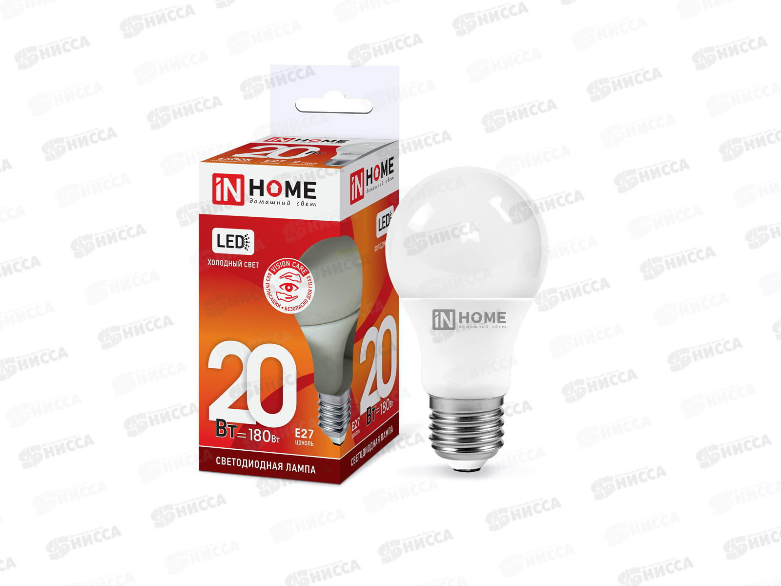 Лампа светодиодная IN HOME LED-A60-VC 20Вт E27 6500К 1800Лм *100