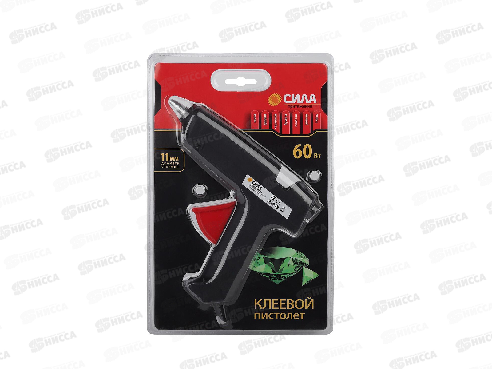 Клеевой термопистолет СИЛА  60Bт под стержень 11мм*7см 2шт в комплекте, SGG60-01 *12/24