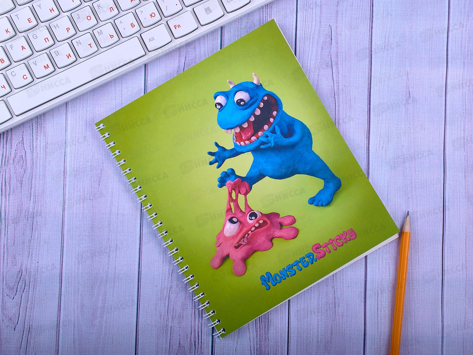 Тетрадь 48 листов клетка. ПЛН MonsterSticky, металический гребень., 3104-48  *30