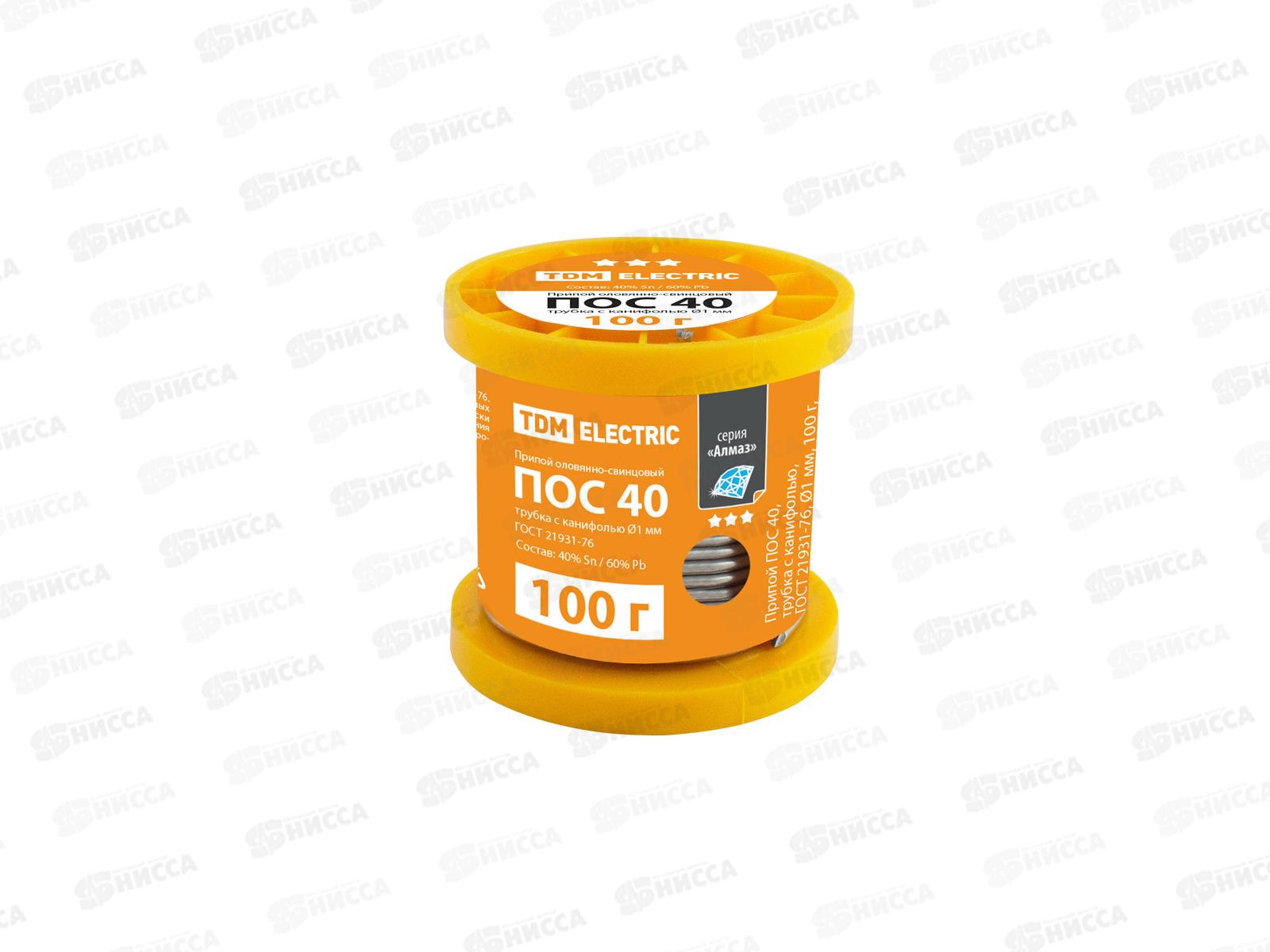 Припой ПОС-40 100гр 1,0мм трубка с канифолью, катушка, 0322 TDM