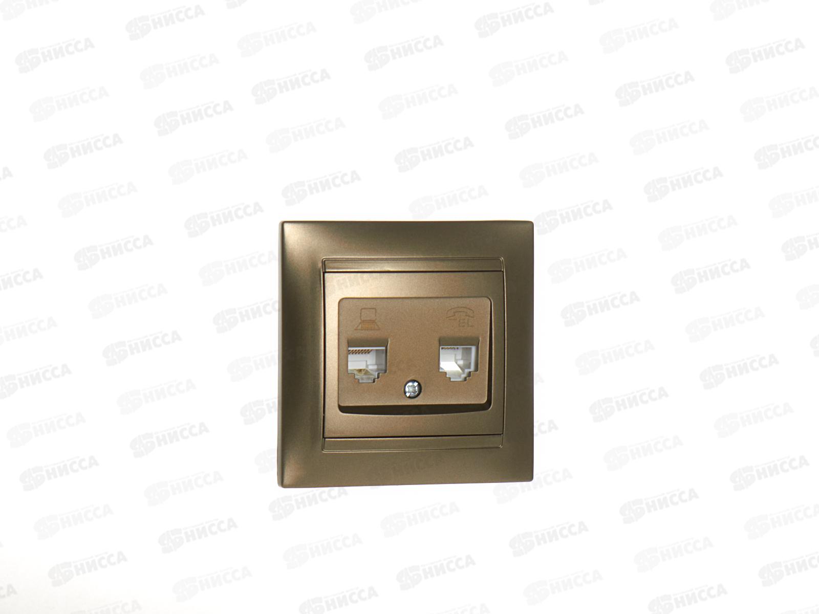 Розетка TDM телефонная RJ11+компьютерная RJ45 бронза &quotЛама&quot, 0719 *10