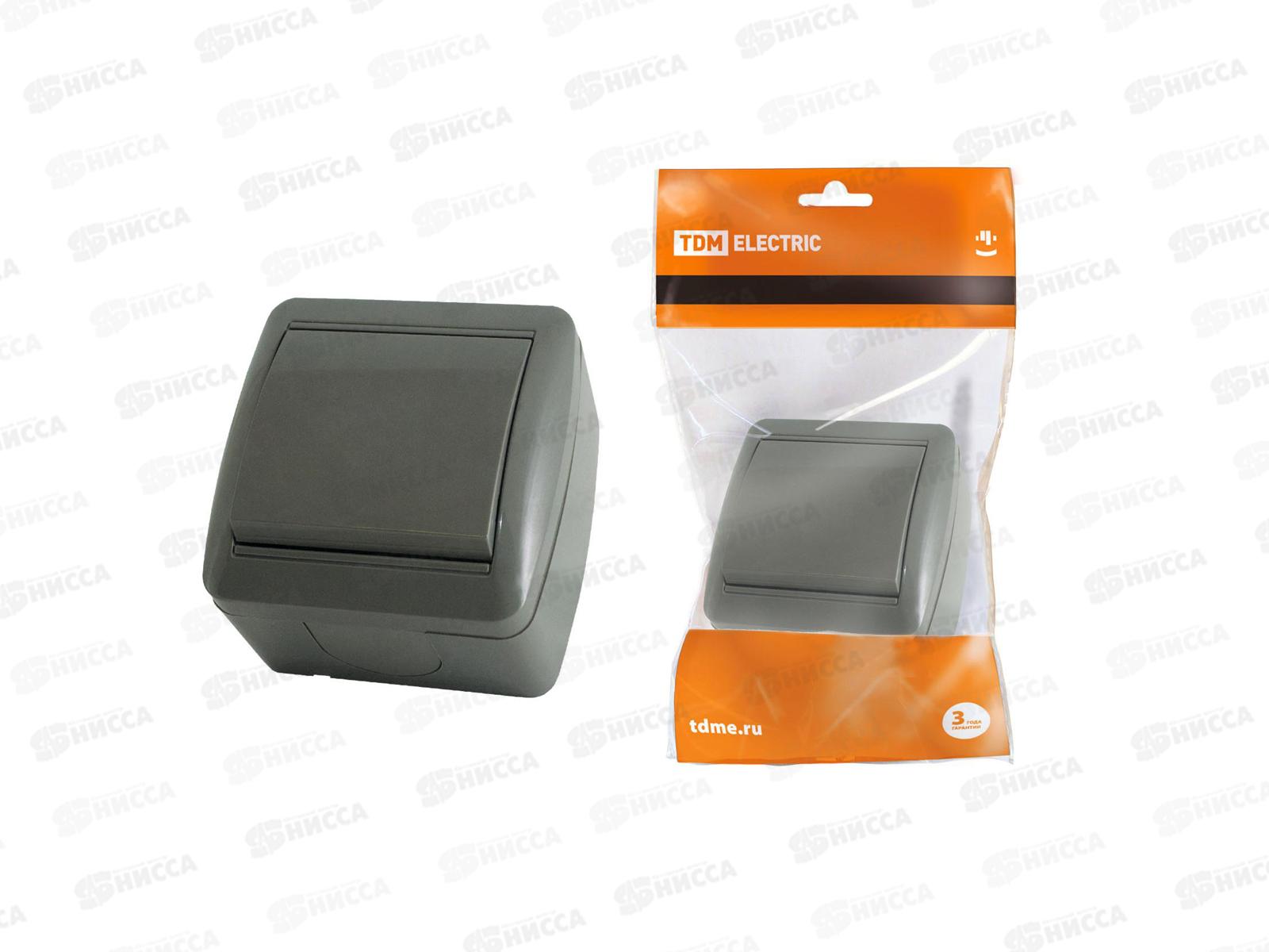 Выключатель TDM 1-клавиша открытая установка, IP44 10А серый, &quotСелигер&quot, 0101 *10