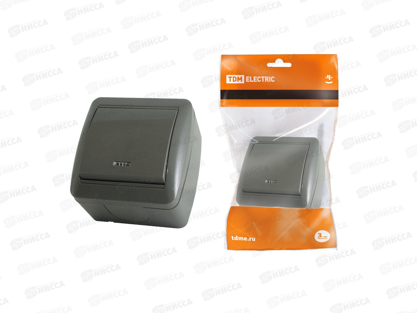 Выключатель TDM 1-клавиша открытая установка, подсветка., IP44 10А серый, &quotСелигер&quot, 0103 *10