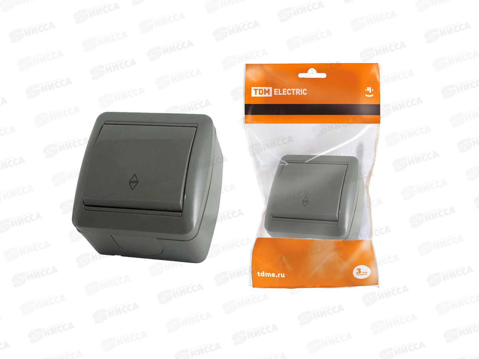 Выключатель TDM на 2 направления  1-клавиша, открытая установка 10А серый, Селигер,0111