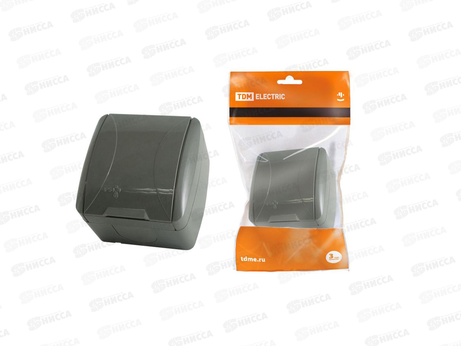 Розетка TDM открытой установки, IP54 16А с крышкой, серая, &quotСелигер&quot, 0113