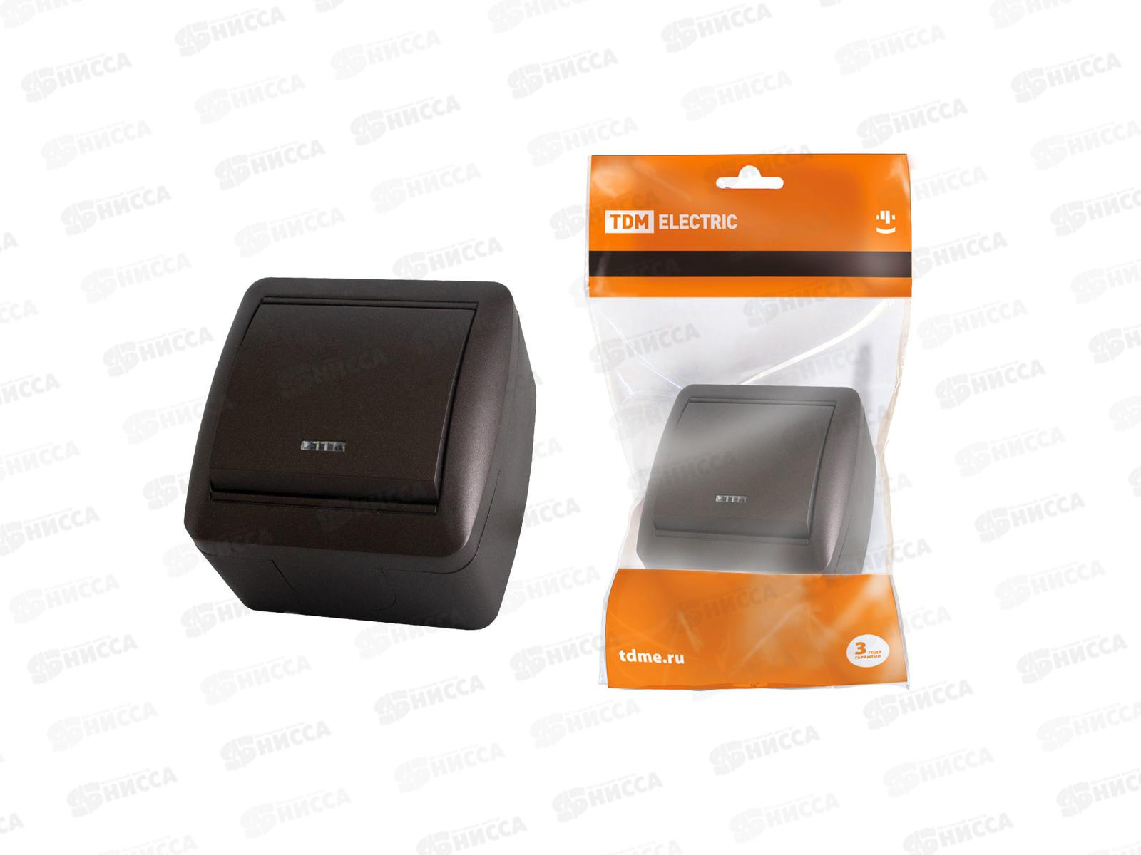 Выключатель TDM 1-клавиша открытая установка, подсветка., 10А шоколад &quotСелигер&quot, 0203 *10