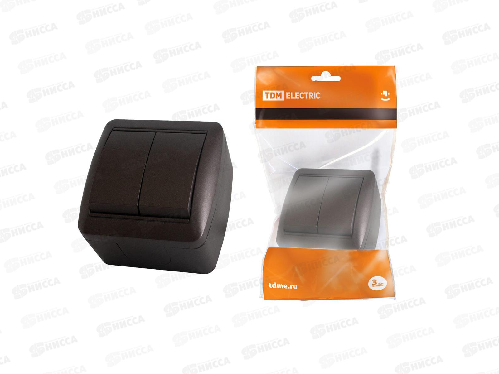 Выключатель TDM 2-клавиши открытая установка, 10А шоколад &quotСелигер&quot, 0202 *10