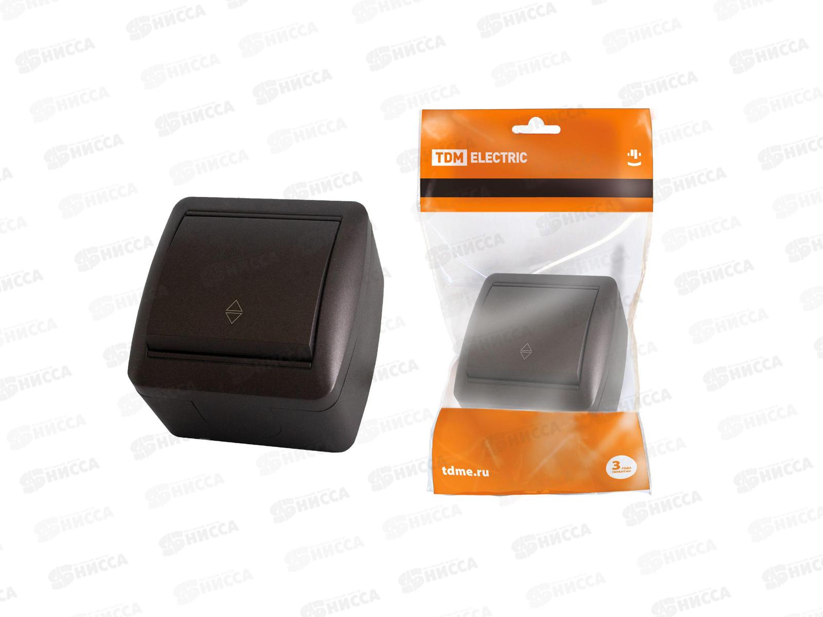 Выключатель TDM на 2 направления  1-клавиша, открытая установка 10А шоколад, Селигер,0211