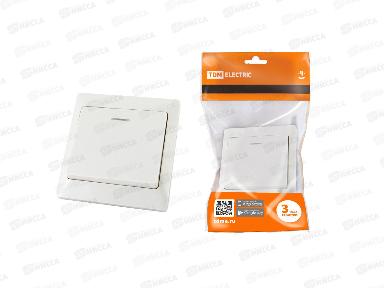 Выключатель TDM 1-клавиша скрытая установка, с подсветкой, 10А белый &quotИльмень&quot, 0003