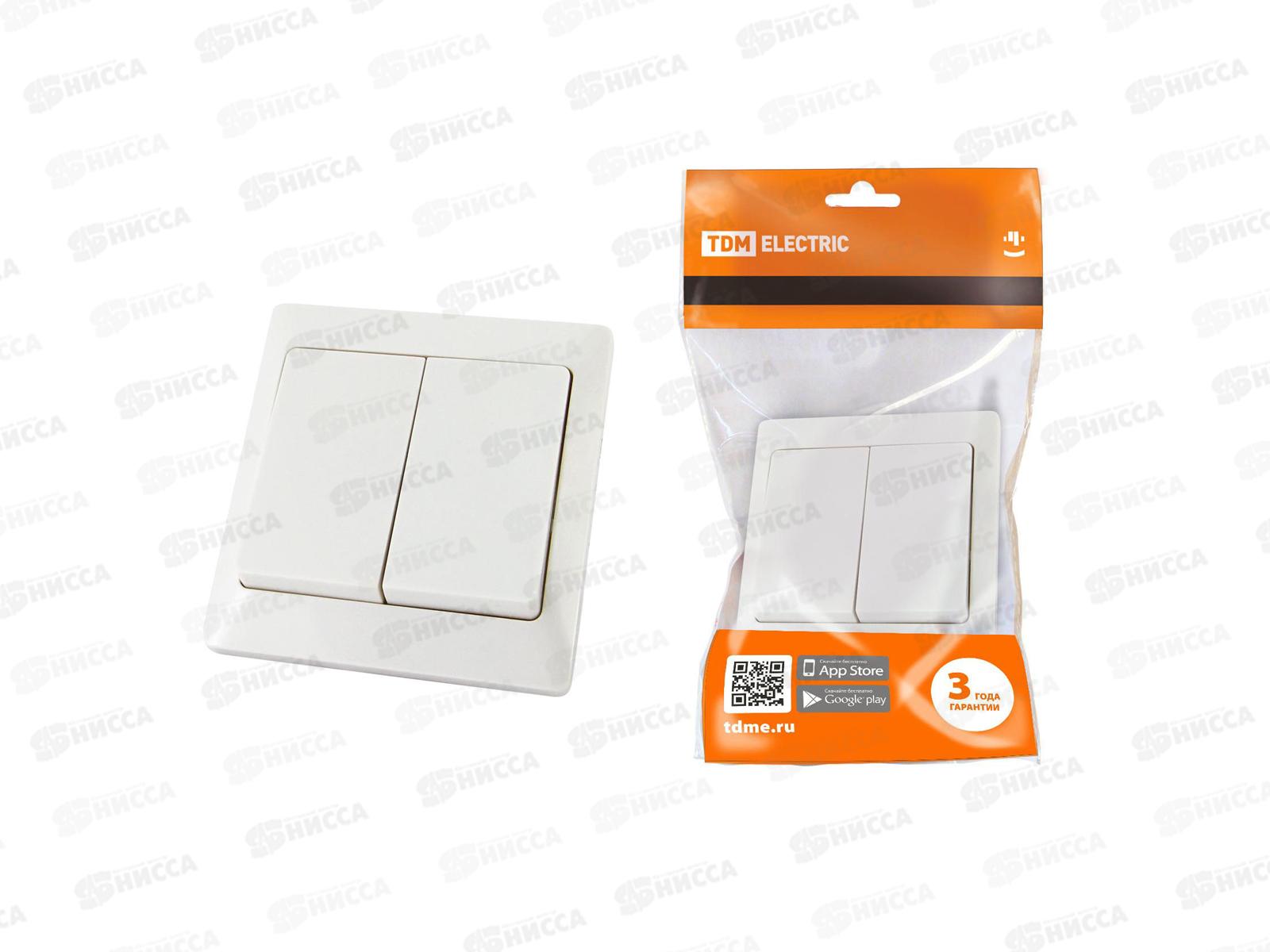 Выключатель TDM 2-клавиши скрытая установка, 10А белый &quotИльмень&quot, 0002