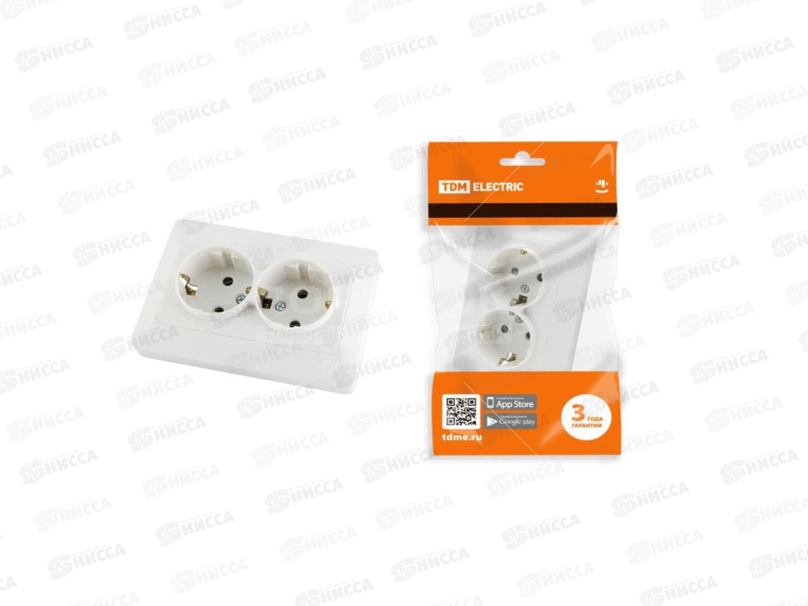 Розетка TDM двойная скрытая установка, защитные шторки, 10А белый &quotИльмень&quot, 0015