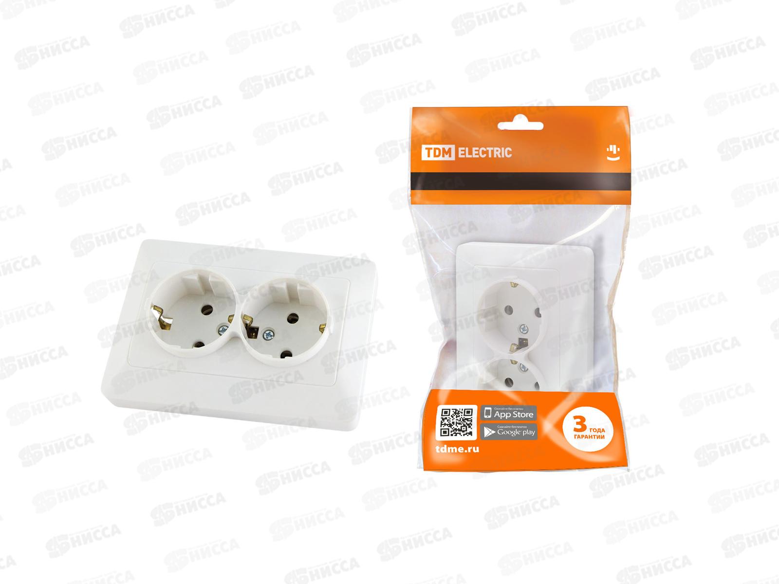 Розетка TDM двойная  скрытой установки, с заземляющими контактами, IP20 16А белый, &quotИльмень&quot, 0012 *10