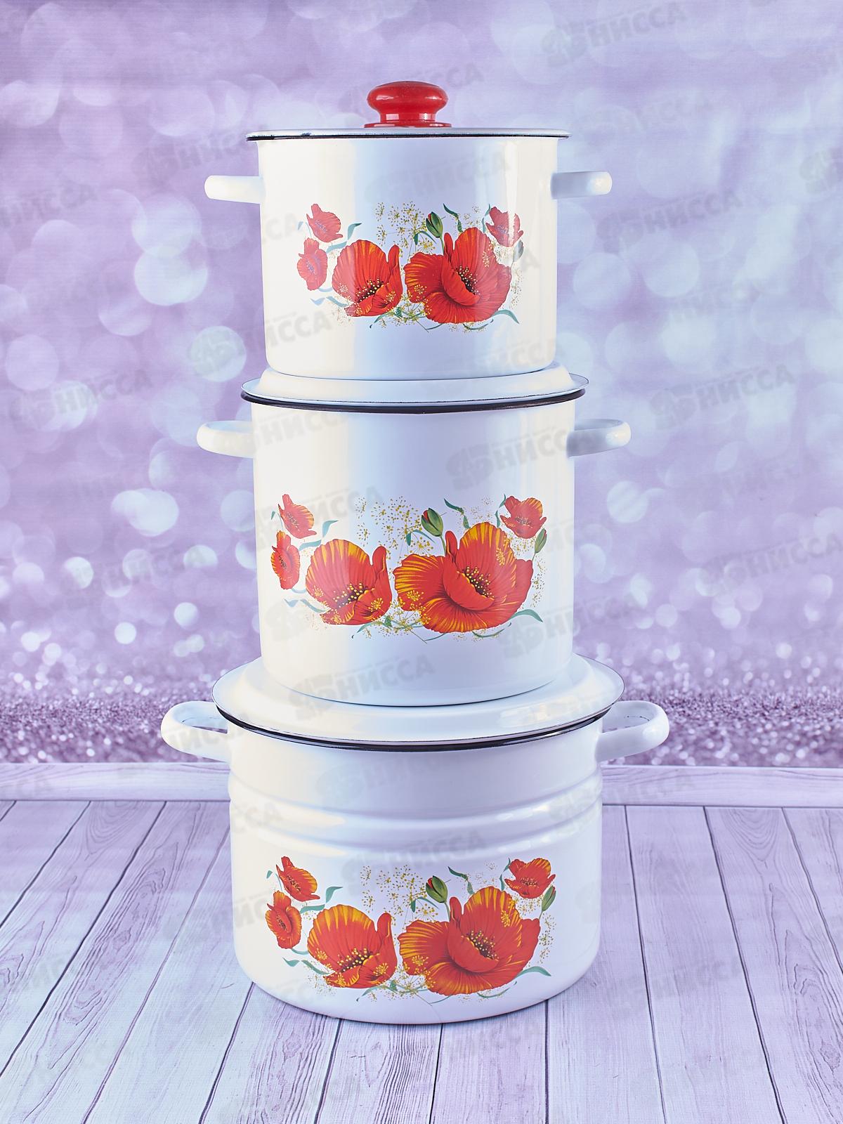 Набор №17 белый с деколью на крышке Маки N17B67