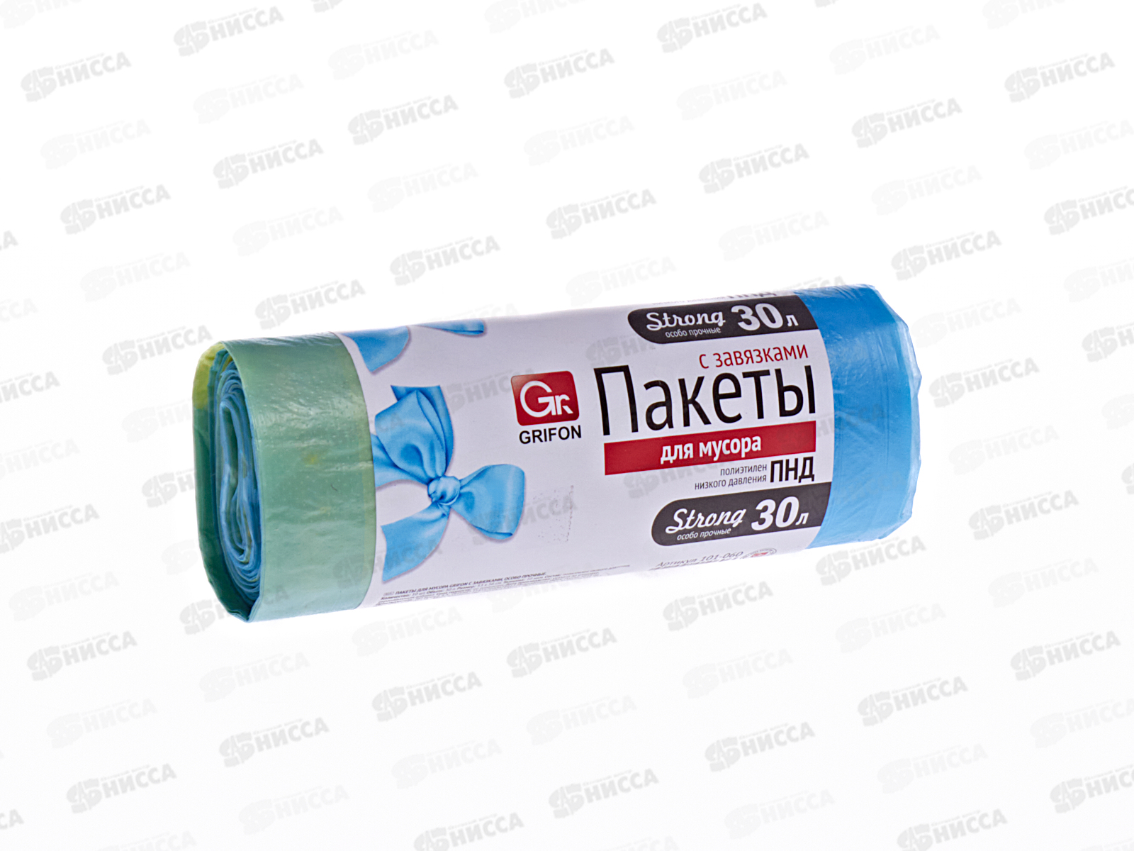 Мешки для мусора  GRIFON с завязками 30л 10мк 10шт в рулоне *32 101-060