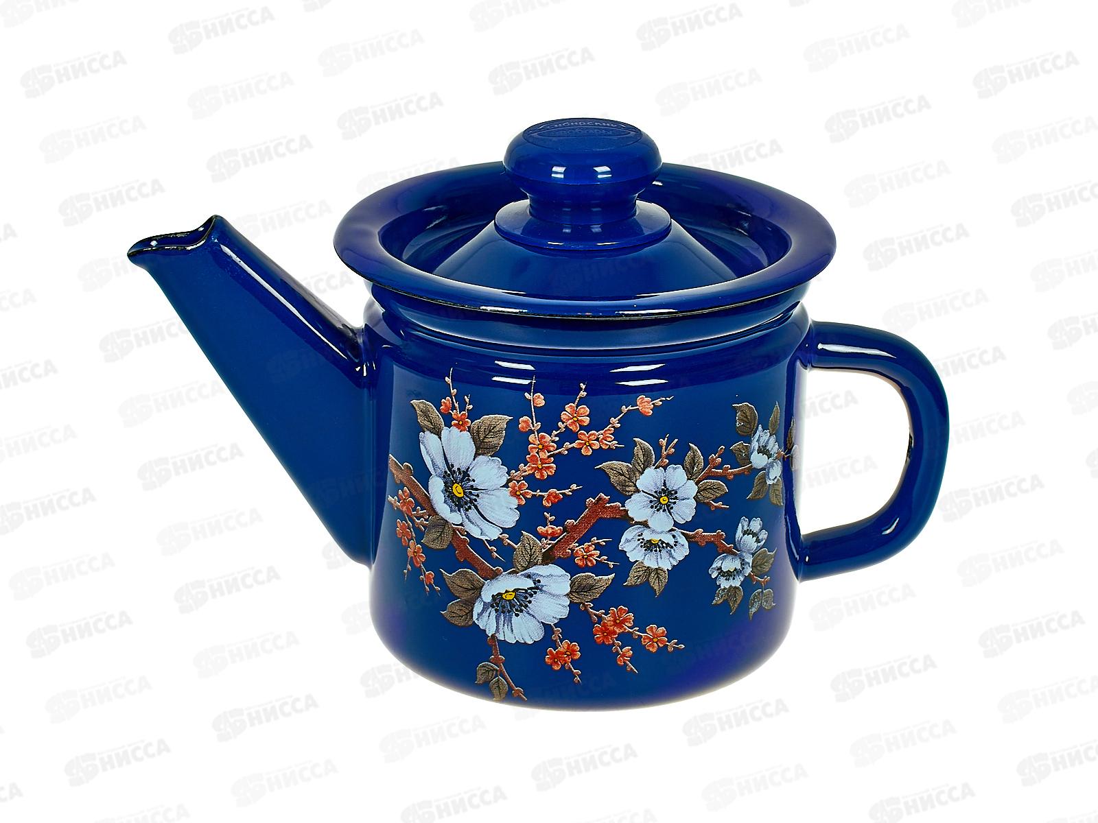 Чайник заварочный 1л декорированный кобальтовый с пластиковой кнопкой С2707.3К