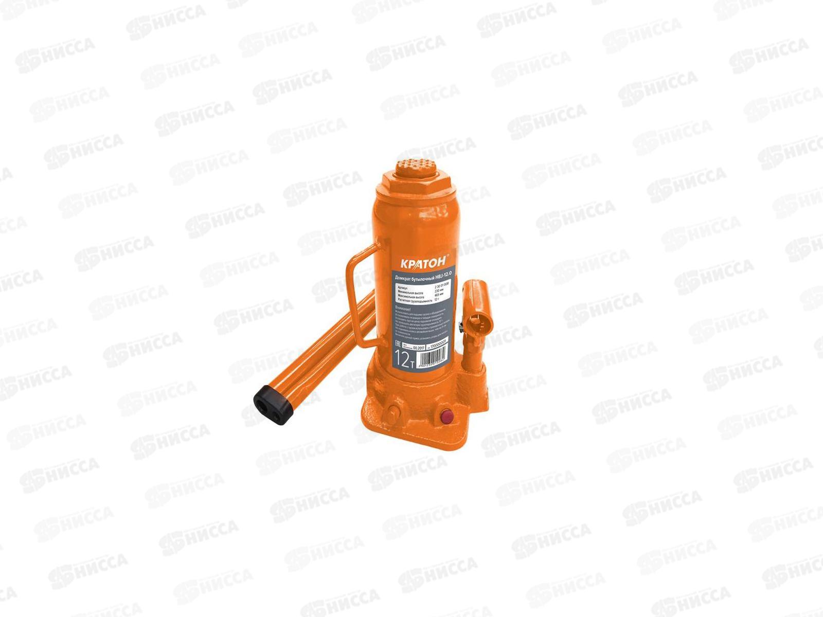 Домкрат гидравлический бутылочный12т, высота подъема 230-465мм, Кратон HBJ-12.0