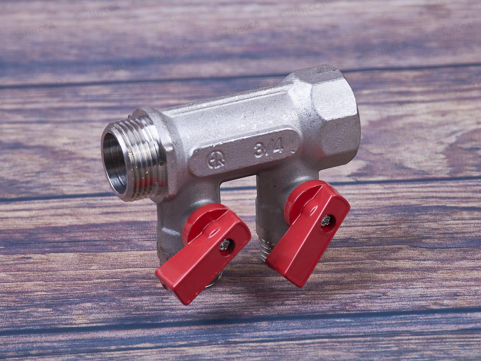 Коллектор резьбовой с шаровыми кранами FМ 3/4x3/4x1/2x2, Aqualink, 02424 *2/30