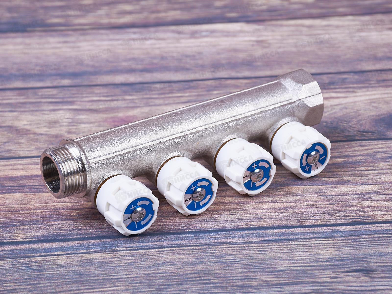 Коллектор резьбовой с вентилями FМ 3/4x3/4x1/2x4, Aqualink, 04478 *15