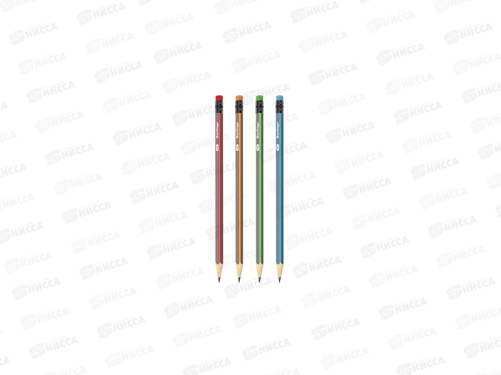 Карандаш чернографитный с ластиком  Berlingo Triangle HB заточенный ВР00800*1/72