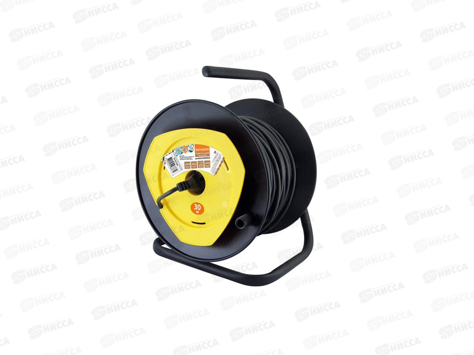 Удлинитель на катушке Народный 1розетка 30м ПВС 1300Вт без заземления, 0402