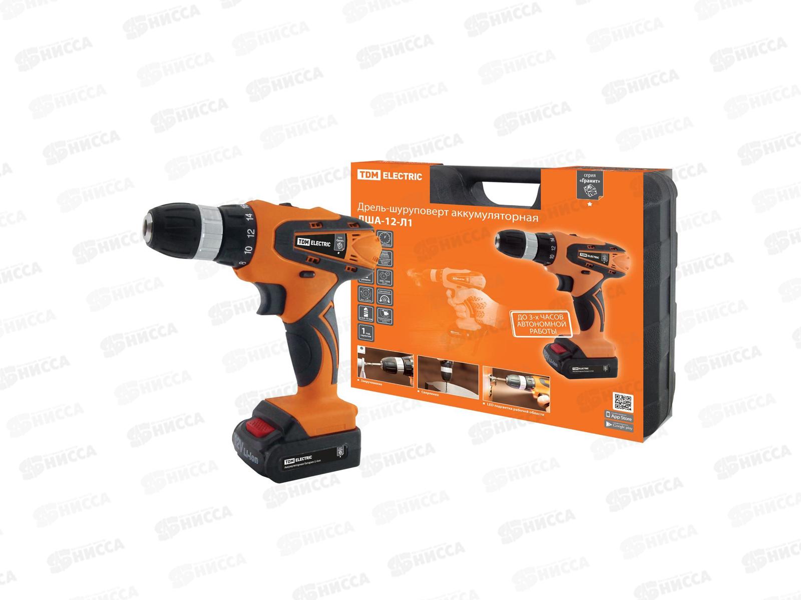 Дрель-шуруповерт аккумуляторный ДША-12-Л1 12В, 1350 оборотов в минуту, Гранит TDM 0201