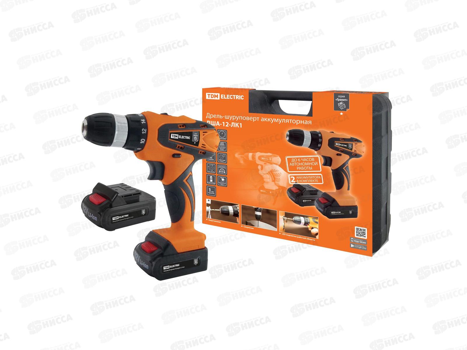 Дрель-шуруповерт аккумуляторный ДША-12-ЛК1 12В, 1350 оборотов в минуту, Гранит TDM 0202