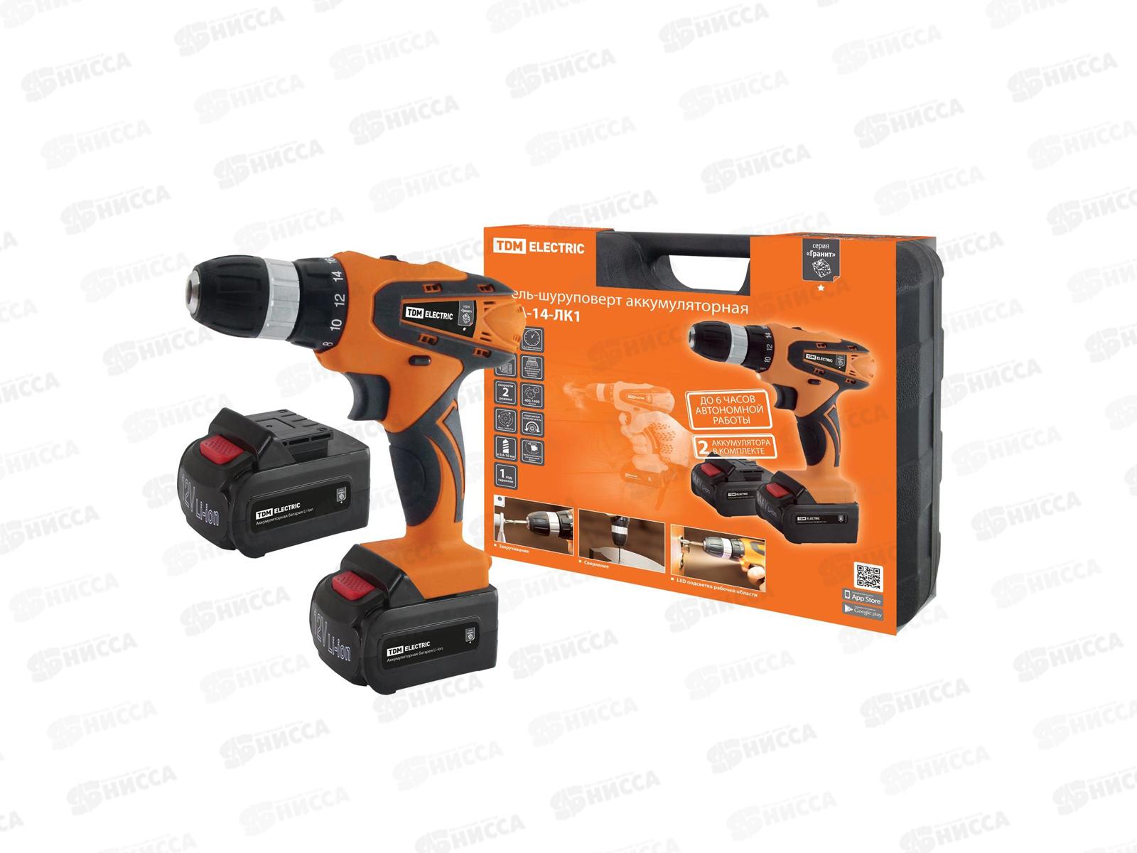 Дрель-шуруповерт аккумуляторный ДША-14-ЛК1 14В, 0-1400 оборотов в минуту, Гранит TDM 0203