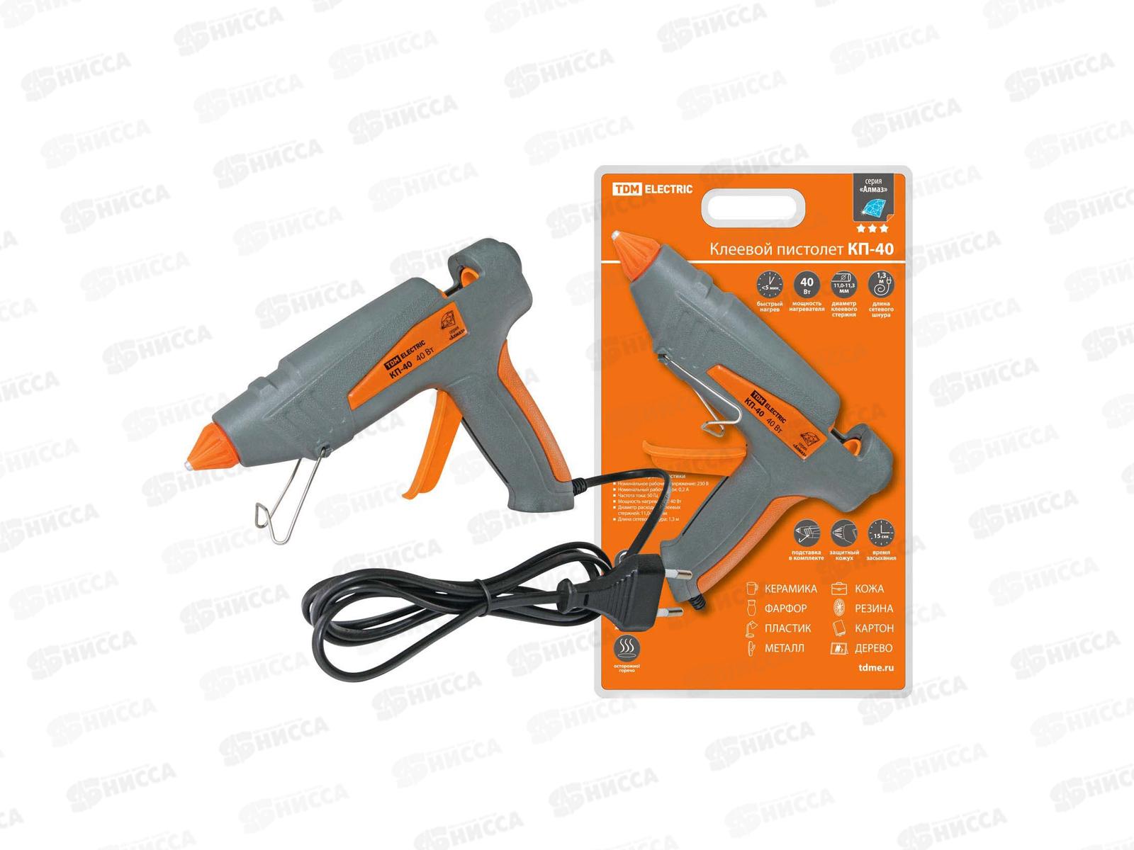 Клеевой пистолет КП-40, 11,3м, с подставкой, 40 Вт, шн.1,3м, Алмаз TDM