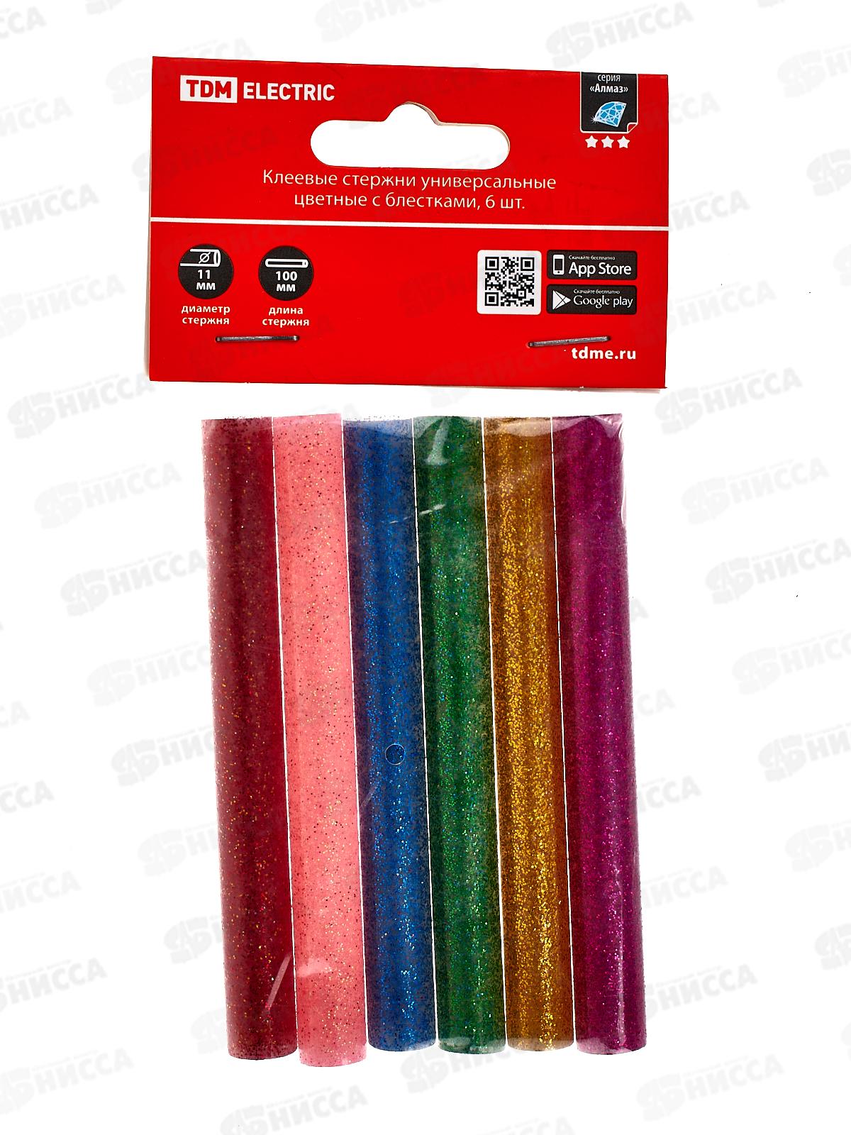 Клеевые стержни TDM 11мм х 100мм, 6шт цветные с блестками, Алмаз 0519 *140