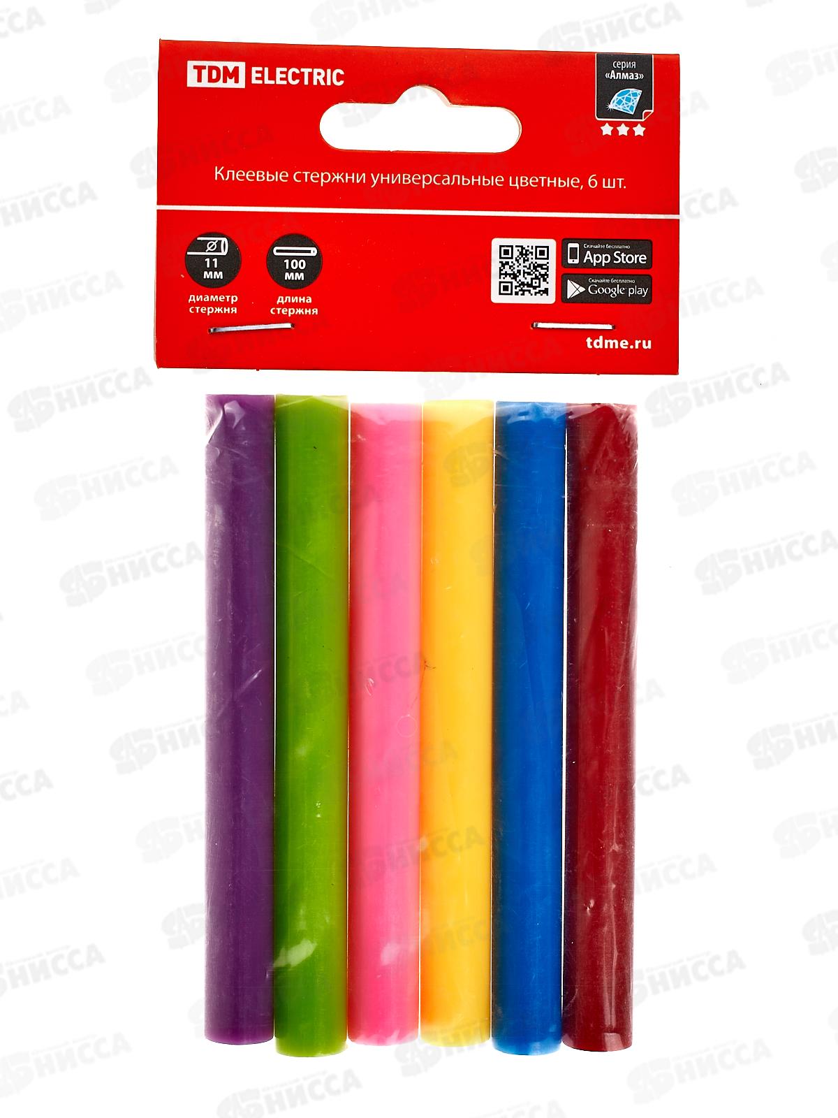 Клеевые стержни TDM 11мм х 100мм, 6шт цветные, Алмаз 0518 *140