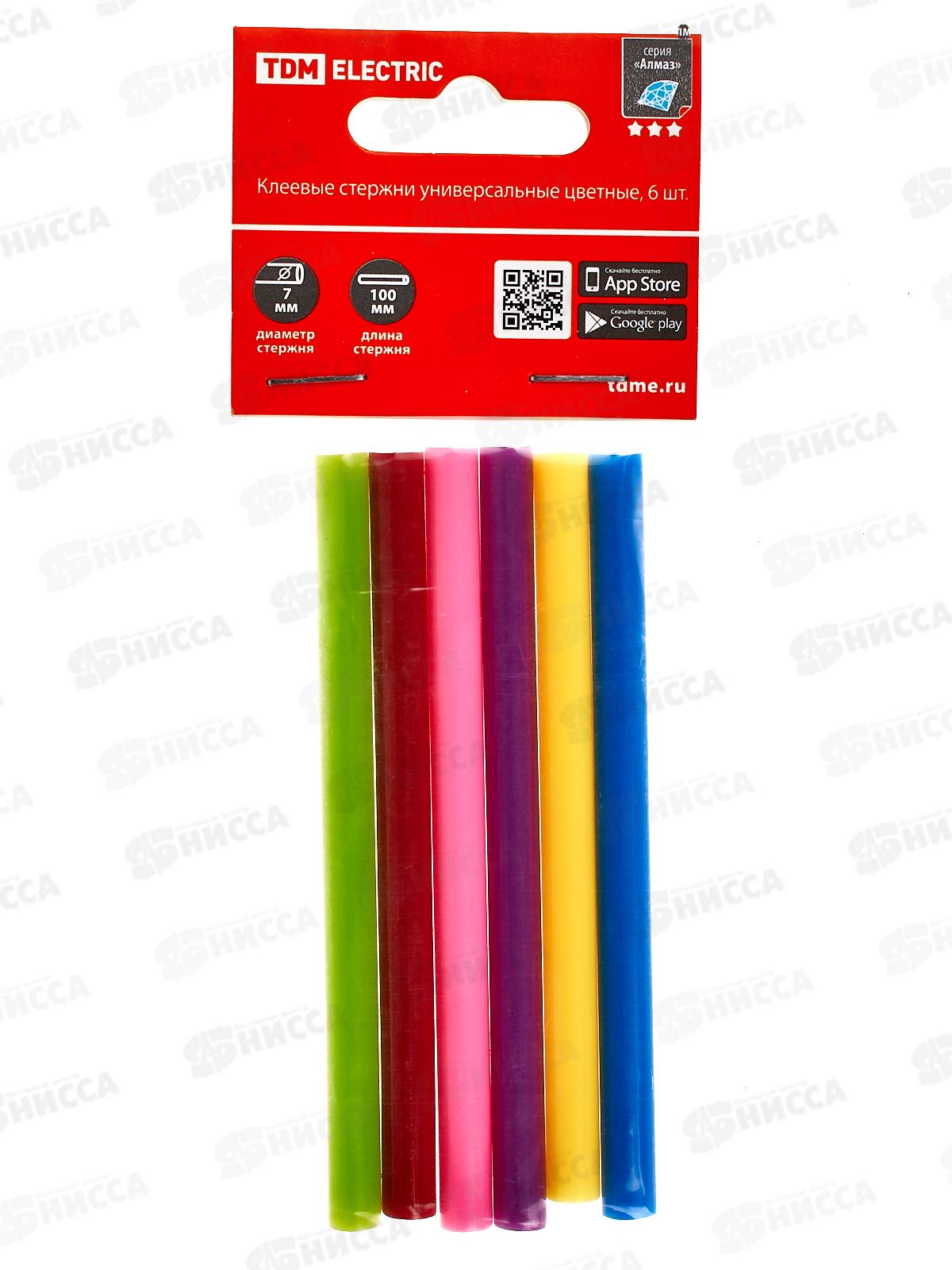 Клеевые стержни TDM 7мм х 100мм, 6шт цветные, Алмаз 0508 *200