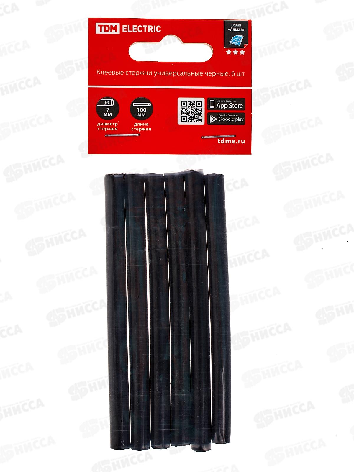 Клеевые стержни TDM 7мм х 100мм, 6шт черные, Алмаз 0502
