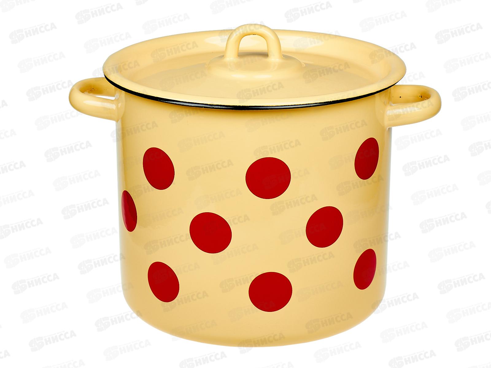 Кастрюля 5,5л цилиндр Красный горох, палевая с петлей С1617.П*79