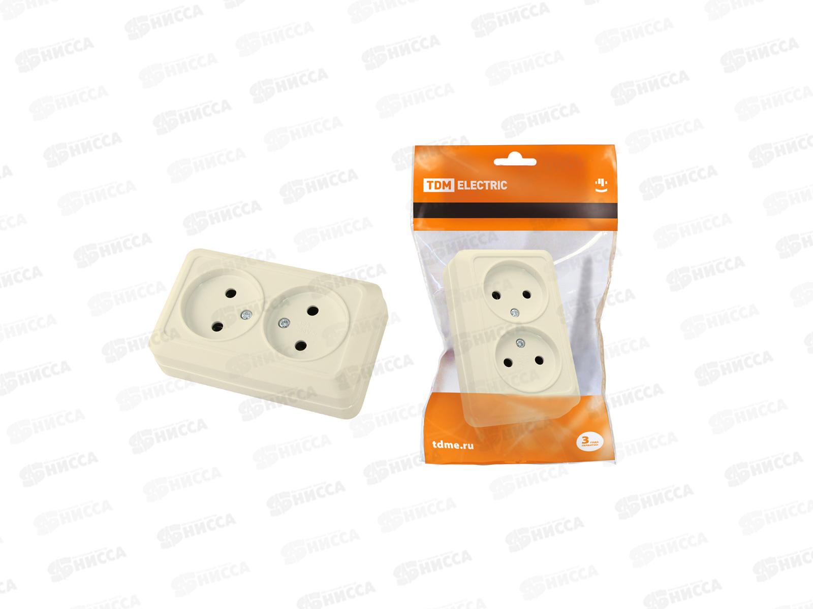 Розетка TDM двойная открытая установка, IP20 10А слоновая кость &quotЛадога&quot, 0018 *10/200