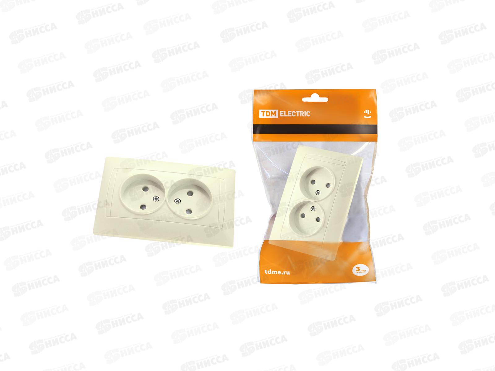 Розетка TDM двойная 10А 250В с защитной шторкой слоновая кость &quotЛама&quot, 0112
