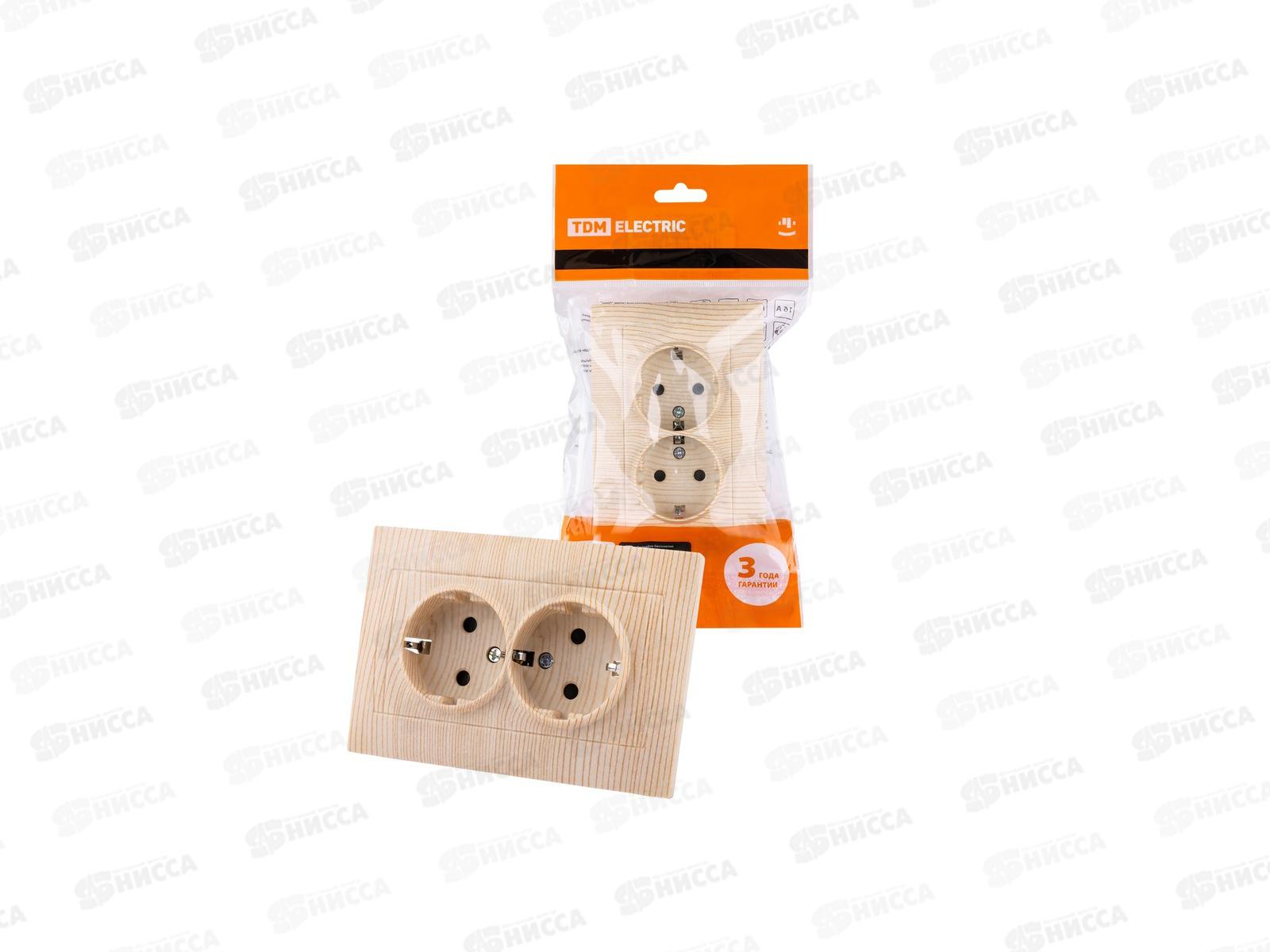 Розетка TDM двойная 16А 250В с защитной шторкой сосна &quotЛама&quot, 0313