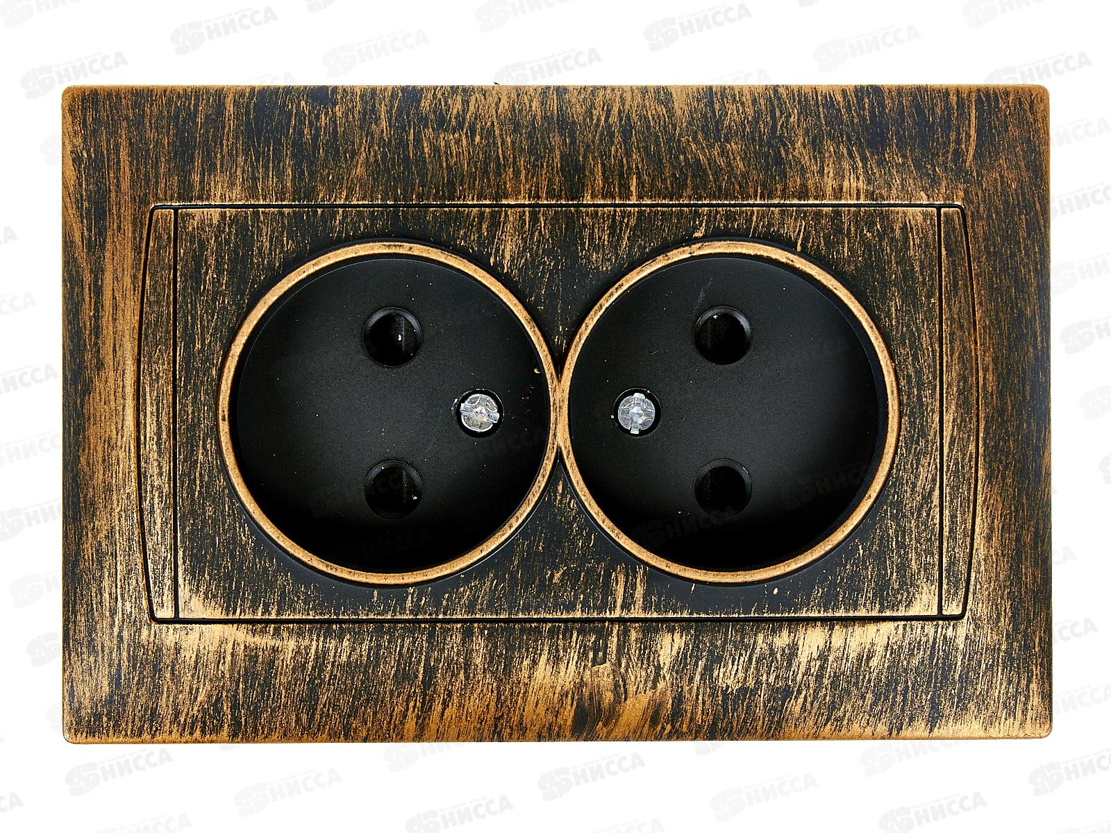 Розетка TDM двойная 10А 250В с защитной шторкой старинная бронза &quotЛама&quot, 0753