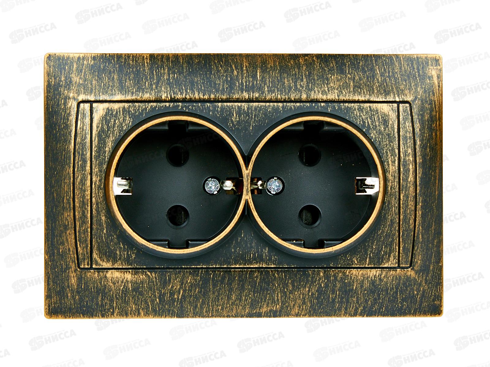 Розетка TDM двойная 16А 250В с защитной шторкой старинная бронза &quotЛама&quot, 0754
