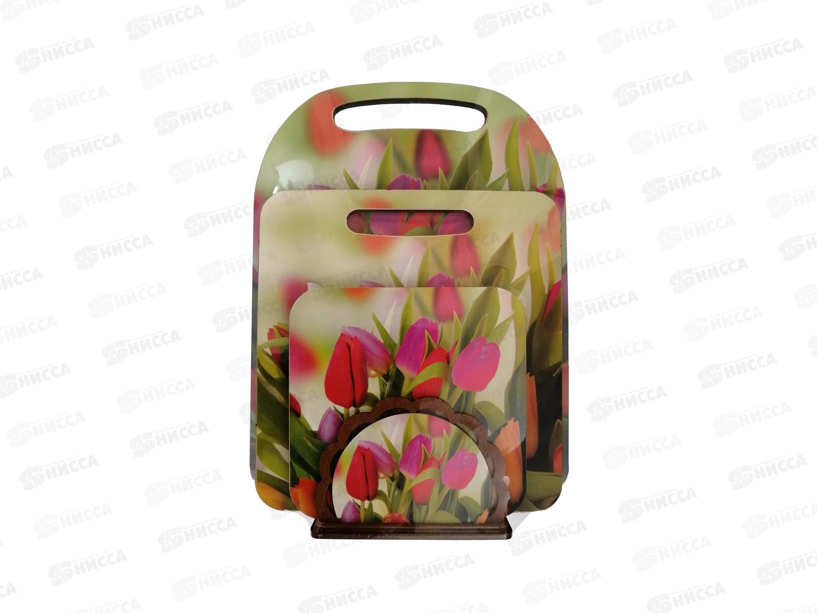 Комплект досок разделочных КМ-6 "Тюльпаны" (2доски,подставка,салфетница)