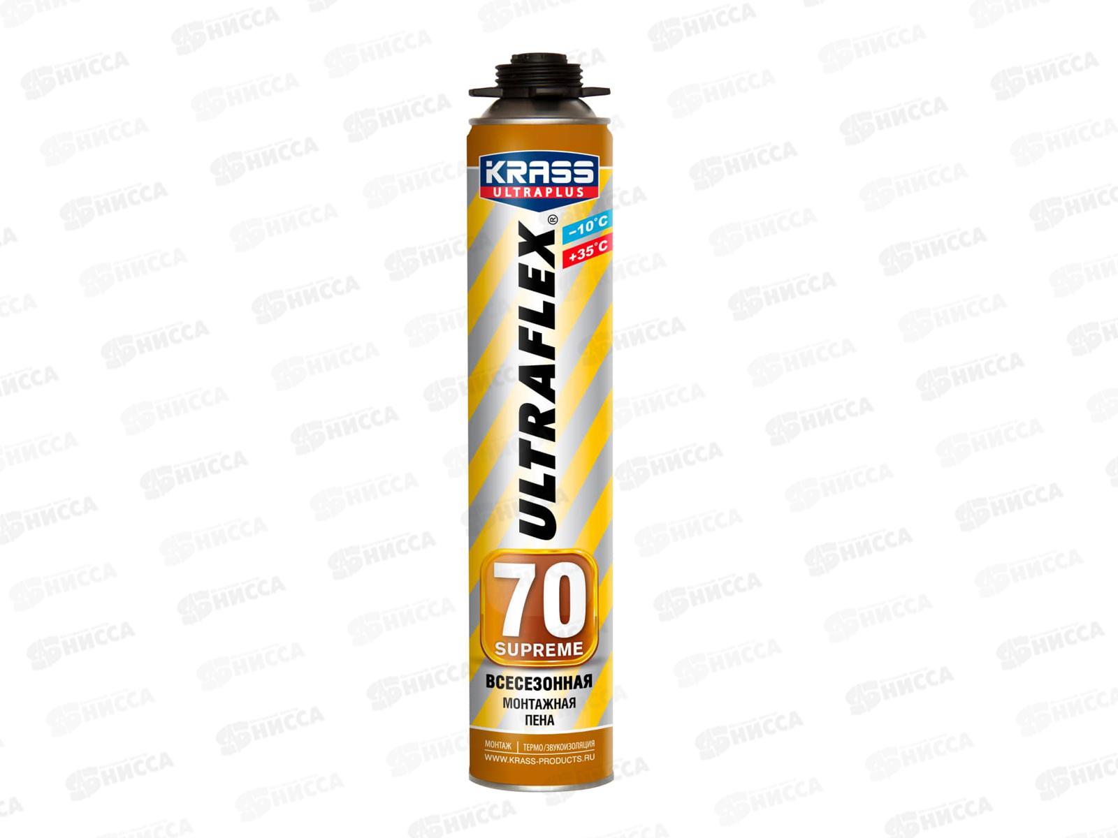Пена монтажная KRASS ULTRAFLEX 70 Supreme Всесезонная пистолетная, 0,89л *12/576
