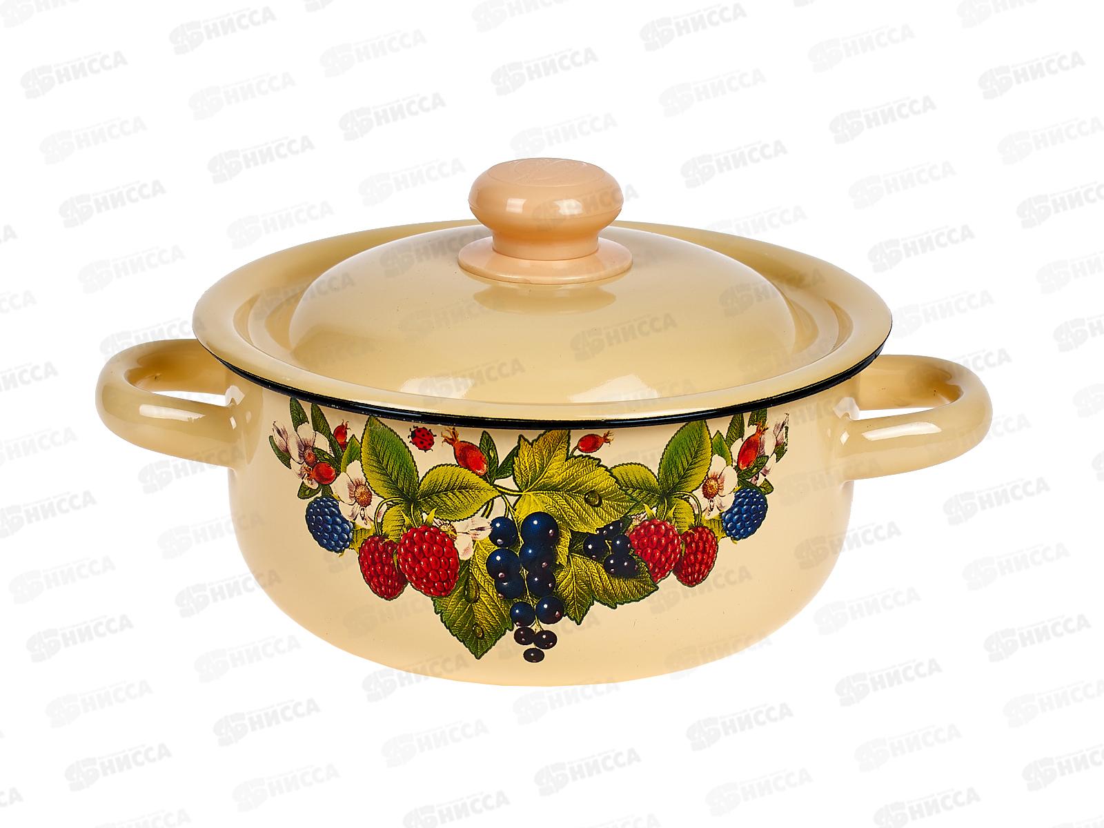 Кастрюля 1,5л цилиндрическая декорированная палевая с пластиковой кнопкой С1607.3П