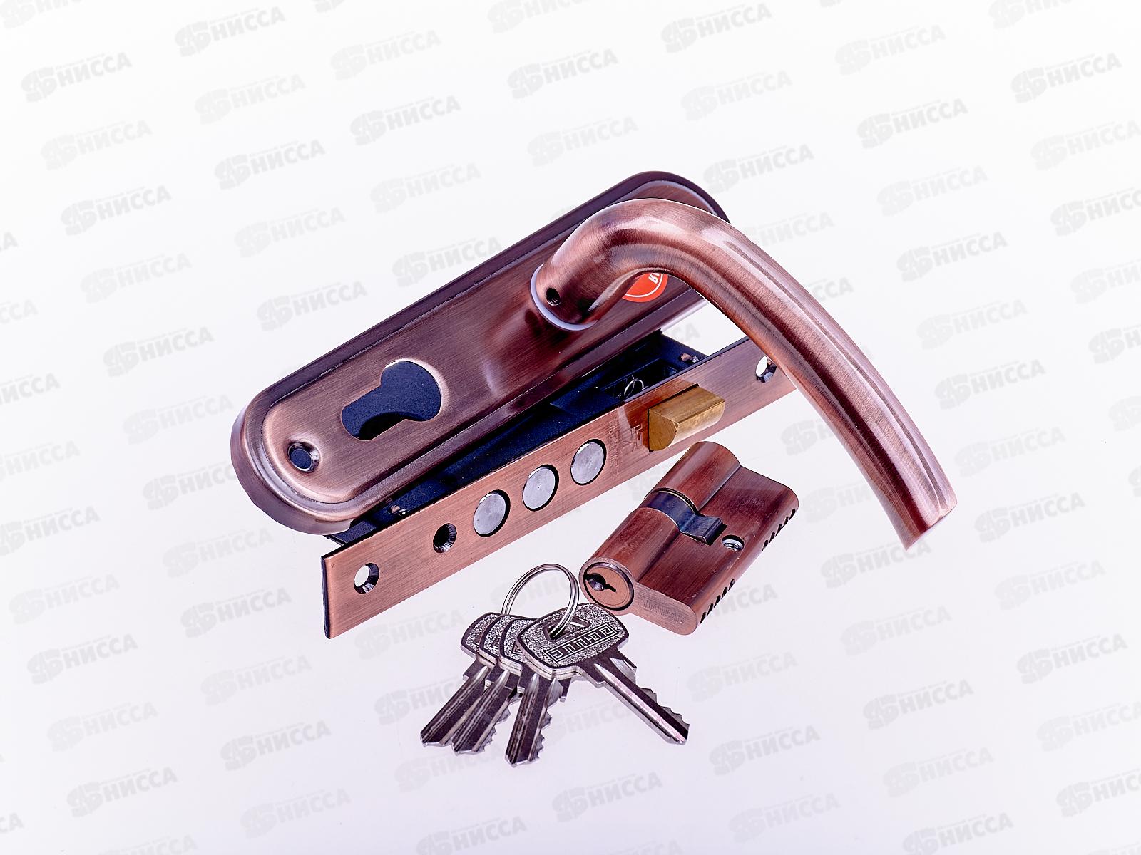 Замок врезной Аллюр 132/3 AС с ручкой стальная медь *12  6205